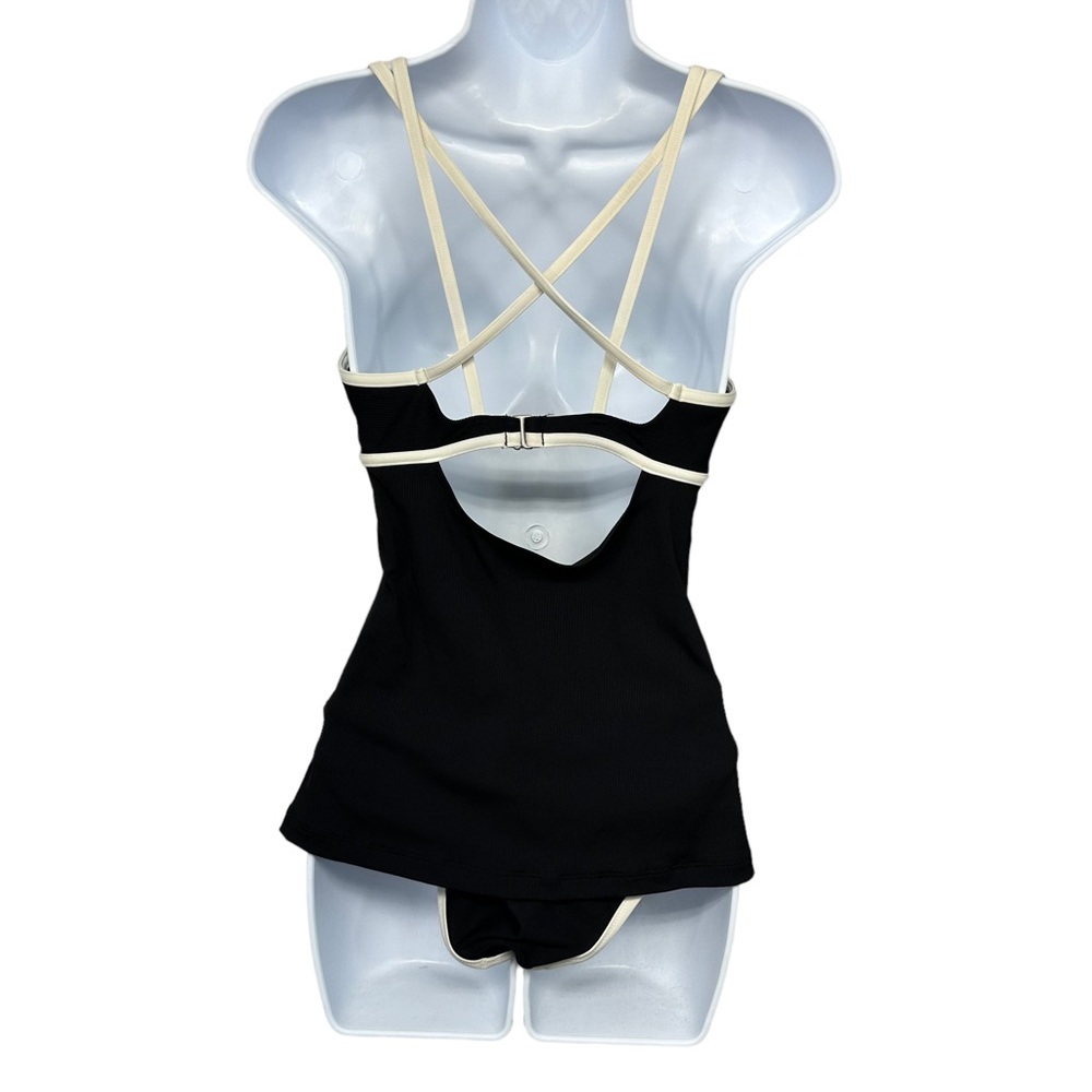 Athleta Black With Off White Trim Two Piece Tankini Bikini Women's Sz S … - Picture 2 of 11